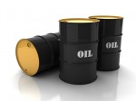 Black oil barrels with mark on white background