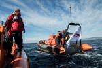 Medecins Sans Frontiers (MSF) and Greenpeace conduct joint sea operations to provide assistance at sea to boats in distress off the coast of Lesbos island in Greece, in coordination with and in support of the Greek Coast Guard. Two Rigid Inflatable Boats (RIBs) are deployed. One leads the operation while the other acts as a support unit.
