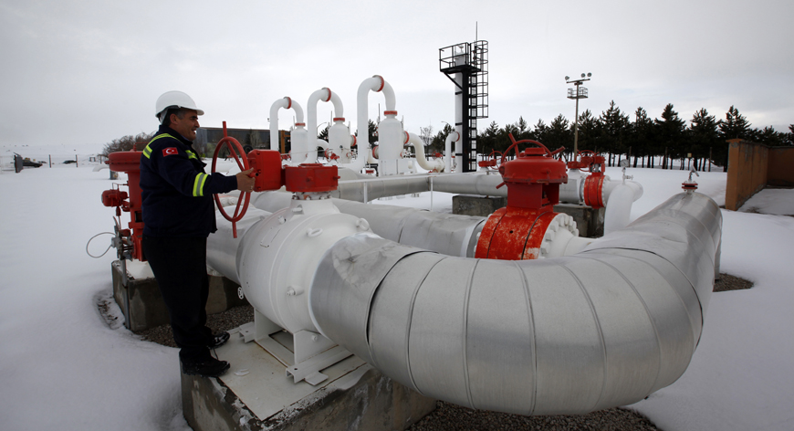A worker checks the valve gears in a natural gas control centre of Turkey’s Petroleum and Pipeline Corporation