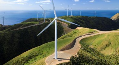Luftaufnahme Windkraftanlagen in Neuseeland West Wind Project