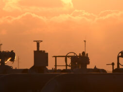 Sunset over the compressor station near Fier, Albania, November 2018