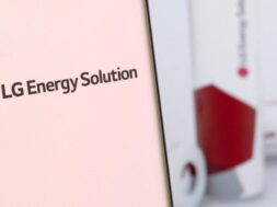 Illustration shows smartphone with LG Energy Solution’s logo displayed