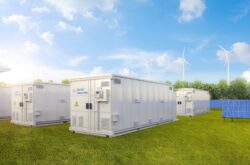 Amount of energy storage systems or battery container units with solar and turbine farm