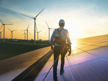 Professional,Male,Green,Energy,Engineer,Walking,On,Solar,Panel,,Wearing